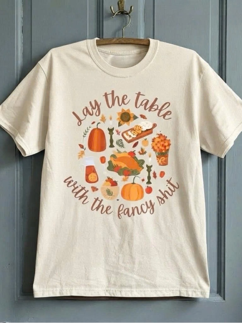 Vintage Cream Short Sleeve Tee with Autumn Harvest Graphic